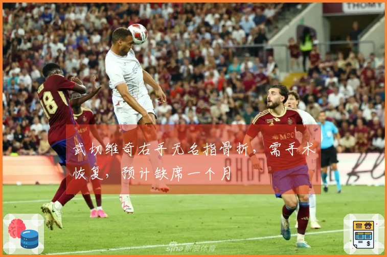 武切维奇右手无名指骨折，需手术恢复，预计缺席一个月